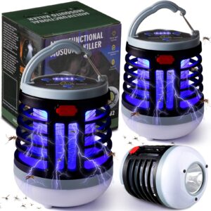 2 pack 3 in 1 bug zapper usb rechargeable mosquito killer portable waterproof mosquito repellent outdoor indoor led lantern bug zapper camp light sos emergency light for home, backyard, patio (black)