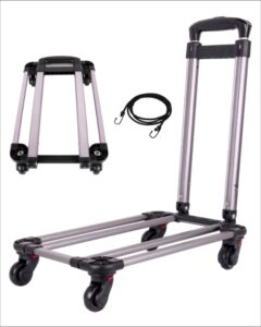 folding luggage cart with 110 lbs capacity，fanwoli 4 wheels hand truck compact lightweight，portable dolly for travel,luggage,moving, shopping and office use