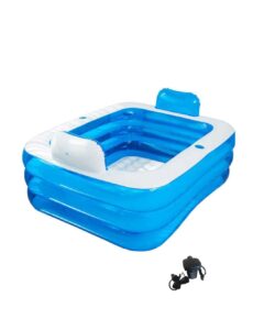 double inflatable bathtub with electric air pump and bath pillow headrest, portable blow up bath tub for adults, outdoor & indoor freestanding foldable spa tub with drainage cup holder