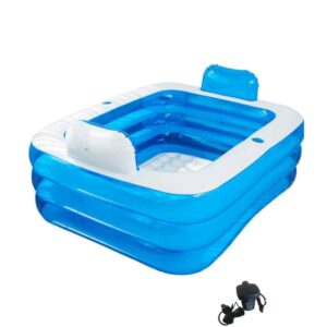 Double Inflatable Bathtub with Electric Air Pump and Bath Pillow Headrest, Portable Blow Up Bath Tub for Adults, Outdoor & Indoor Freestanding Foldable Spa Tub with Drainage Cup Holder