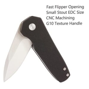 TENCHILON T34 Small Compact Fat Stout Flipper Folding Pocket Knife, 2.3 Inch Spear Point Blades, G10 Handle with Liner lock, Little Utility EDC Box Opening Knives, (Black)