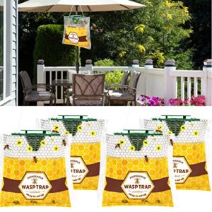 4 pack wasp traps outdoor hanging,wood bee killer, hornet & yellow jacket traps, fly bag traps for outside