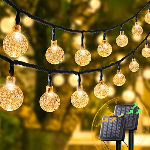 Pellimo 2-Pack 30 LED 20FT Solar String Lights Outdoor, Crystal Globe Lights with 8 Lighting Modes, Waterproof Solar Powered Patio Lights for Garden Yard Porch Wedding Party Decor (Warm White)