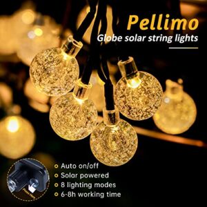 Pellimo 2-Pack 30 LED 20FT Solar String Lights Outdoor, Crystal Globe Lights with 8 Lighting Modes, Waterproof Solar Powered Patio Lights for Garden Yard Porch Wedding Party Decor (Warm White)