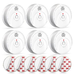 jemay smoke detector, smoke alarm with advanced photoelectric technology, smoke detector with test button and low battery reminder, fire alarm with battery backup used in home, aw106, 6 packs