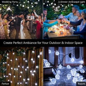 Pellimo 2-Pack 30 LED 20FT Solar String Lights Outdoor, Crystal Globe Lights with 8 Lighting Modes, Waterproof Solar Powered Patio Lights for Garden Yard Porch Wedding Party Decor (White)