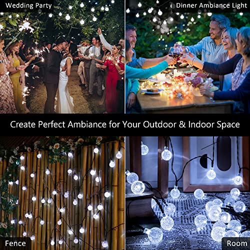 Pellimo 2-Pack 30 LED 20FT Solar String Lights Outdoor, Crystal Globe Lights with 8 Lighting Modes, Waterproof Solar Powered Patio Lights for Garden Yard Porch Wedding Party Decor (White)