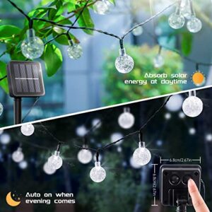 Pellimo 2-Pack 30 LED 20FT Solar String Lights Outdoor, Crystal Globe Lights with 8 Lighting Modes, Waterproof Solar Powered Patio Lights for Garden Yard Porch Wedding Party Decor (White)