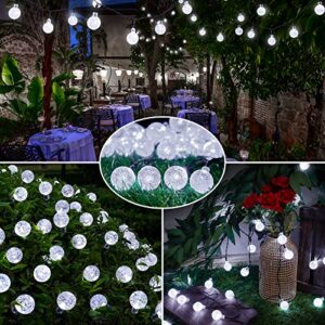 Pellimo 2-Pack 30 LED 20FT Solar String Lights Outdoor, Crystal Globe Lights with 8 Lighting Modes, Waterproof Solar Powered Patio Lights for Garden Yard Porch Wedding Party Decor (White)