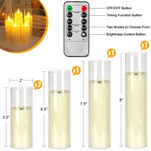 Vanrener Acrylic Flameless Candles, Battery Operated Candles, Flickering LED Pillar Candles with Remote Control and Timer, 3D Wick, Ivory White, Set of 5