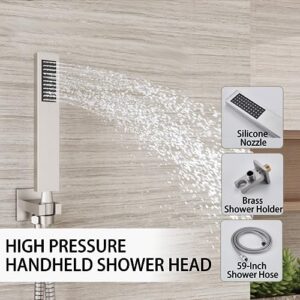 Holispa Brushed Nickel Shower System, Shower Faucet Set with 10-Inch Rain Shower Head and Handheld, Wall Mounted High Pressure Shower Head Combo Set with Shower Valve and Shower Trim, Brushed Nickel