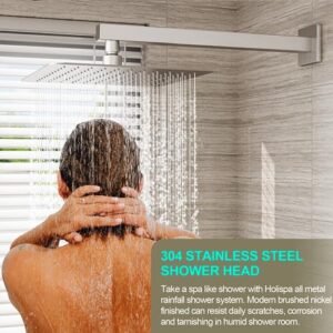 Holispa Brushed Nickel Shower System, Shower Faucet Set with 10-Inch Rain Shower Head and Handheld, Wall Mounted High Pressure Shower Head Combo Set with Shower Valve and Shower Trim, Brushed Nickel