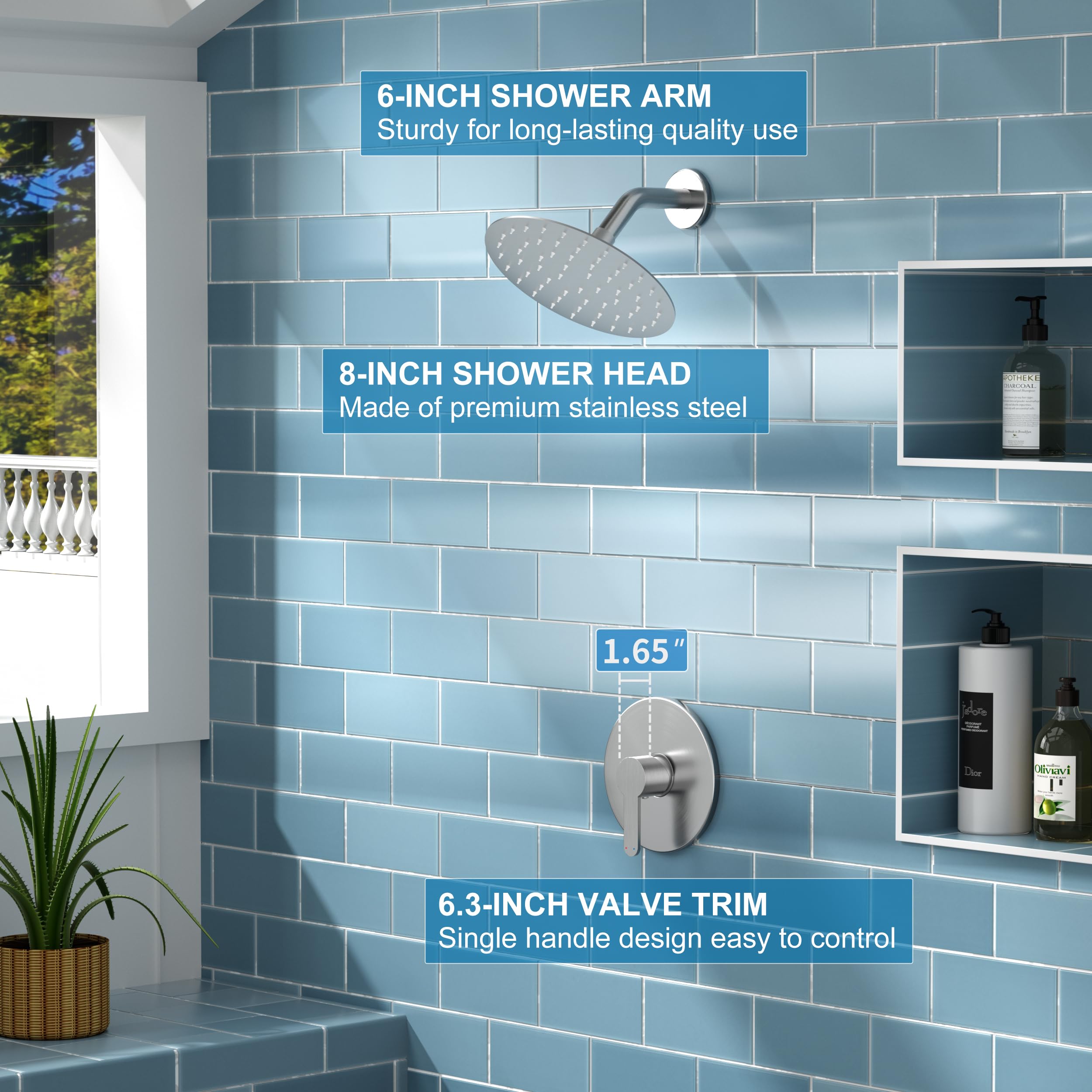 Holispa Shower Faucet, Brushed Nickel Shower Faucet Set with 8-Inch Rainfall Shower Head, Single-Handle Shower Trim Kit Included Shower Valve, Brushed Nickel