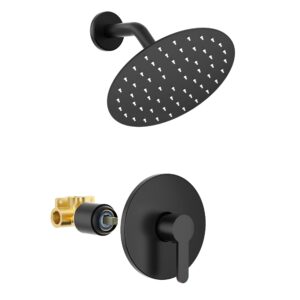 Holispa Shower Faucet, Black Shower Faucet Set with 8-Inch Rainfall Shower Head, Single-Handle Shower Trim Kit Included Shower Valve, Matte Black