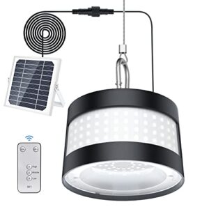 160 led solar lights outdoor waterproof，loftek solar pendant lights with remote hanging hook & 16.4ft cable, dusk to dawn solar powered security flood lights for indoor shed patio garage yard