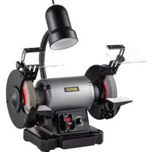 vevor 6 inch bench grinder, 250w motor, variable-speed benchtop grinder with 3400 rpm and work light, two types wheels for grinding, sharping and smoothing