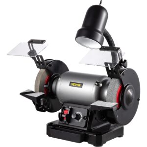 VEVOR 6 inch Bench Grinder, 250W Motor, Variable-Speed Benchtop Grinder with 3400 RPM and Work Light, Two Types Wheels for Grinding, Sharping and Smoothing