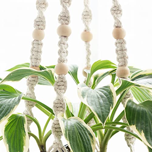 Dahey Macrame Plant Hanger Indoor Hanging Planter Basket with Wood Beads Handmade Woven Cotton Rope Flower Pot Holder Stand for Boho Outdoor Home Decor No Tassels, 35 Inch, Set of 2