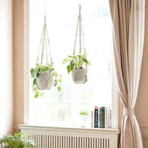 Dahey Macrame Plant Hanger Indoor Hanging Planter Basket with Wood Beads Handmade Woven Cotton Rope Flower Pot Holder Stand for Boho Outdoor Home Decor No Tassels, 35 Inch, Set of 2