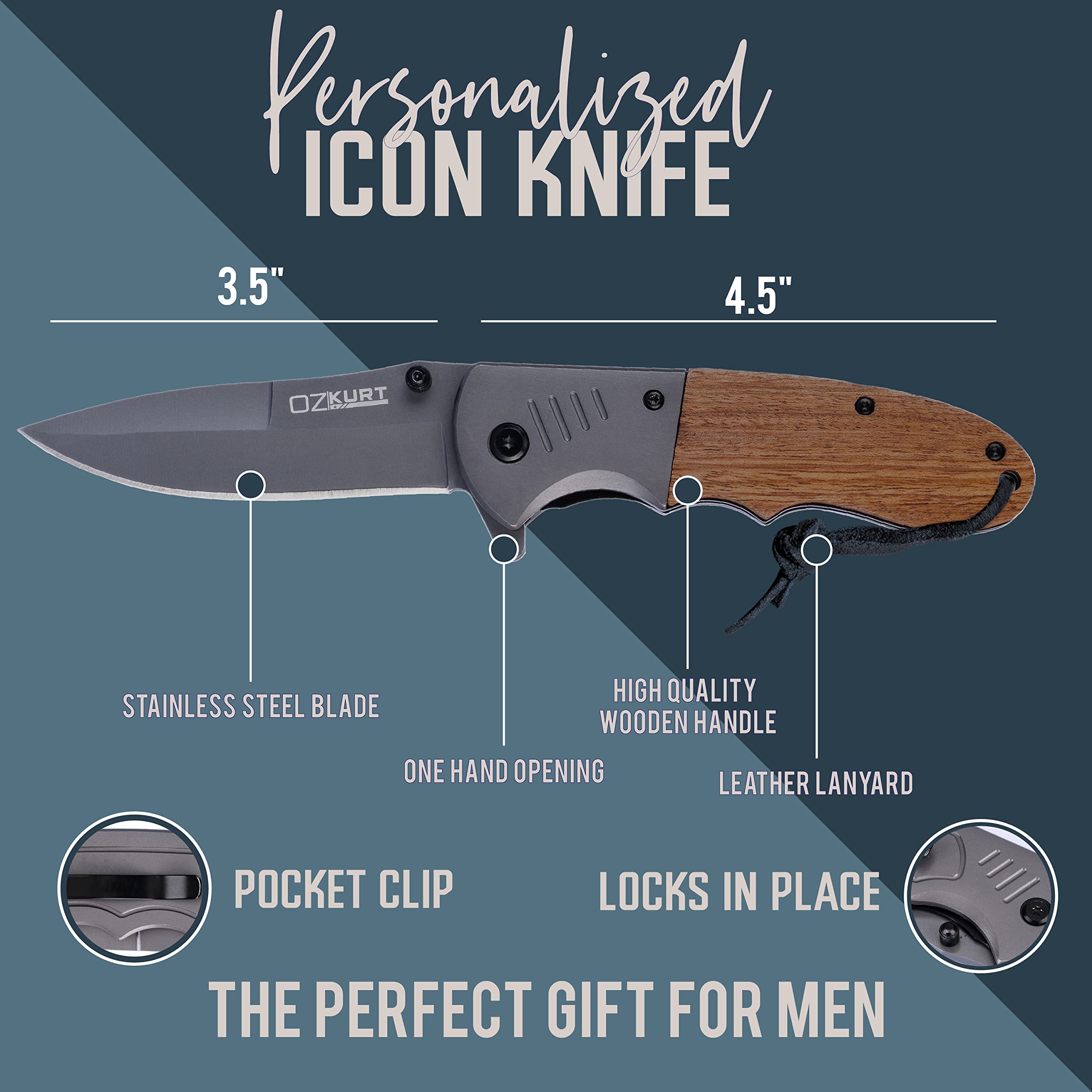 GIFTBYGIFTY Fishing Gifts for Men, Engraved Pocket Knives Personalized, 25 Icons, 20 Stylish Fonts - Gifts for Dad