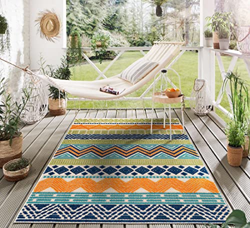 Rugshop Marbella Contemporary Boho Non-Shedding Outdoor Rug Patio Deck Backyard Indoor/Outdoor Area Rug 5' x 7' Multi