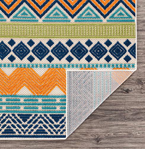 Rugshop Marbella Contemporary Boho Non-Shedding Outdoor Rug Patio Deck Backyard Indoor/Outdoor Area Rug 5' x 7' Multi