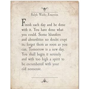 Finish Each Day, Ralph Waldo Emerson Quote Art Print, Unframed, Literary Inspirational Motivational Sign, Birthday Housewarming Christmas Gift, 5x7 Inches