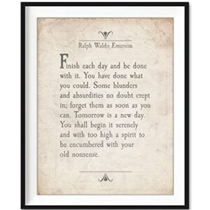 Finish Each Day, Ralph Waldo Emerson Quote Art Print, Unframed, Literary Inspirational Motivational Sign, Birthday Housewarming Christmas Gift, 5x7 Inches