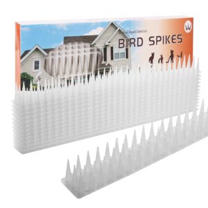 bird spikes, bird deterrent spikes for squirrel raccoon small birds, defender spikes, pigeon spikes, outdoor anti climb anti bird fence spikes for roof, windowsill, covers 17 feet(5.2m) - 12 pack