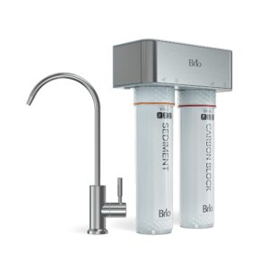 brio 2-stage undersink filtration system, brushed nickel faucet, 950-gallon capacity sediment & carbon filters, chlorine & heavy metal reduction, 0.5 gpm