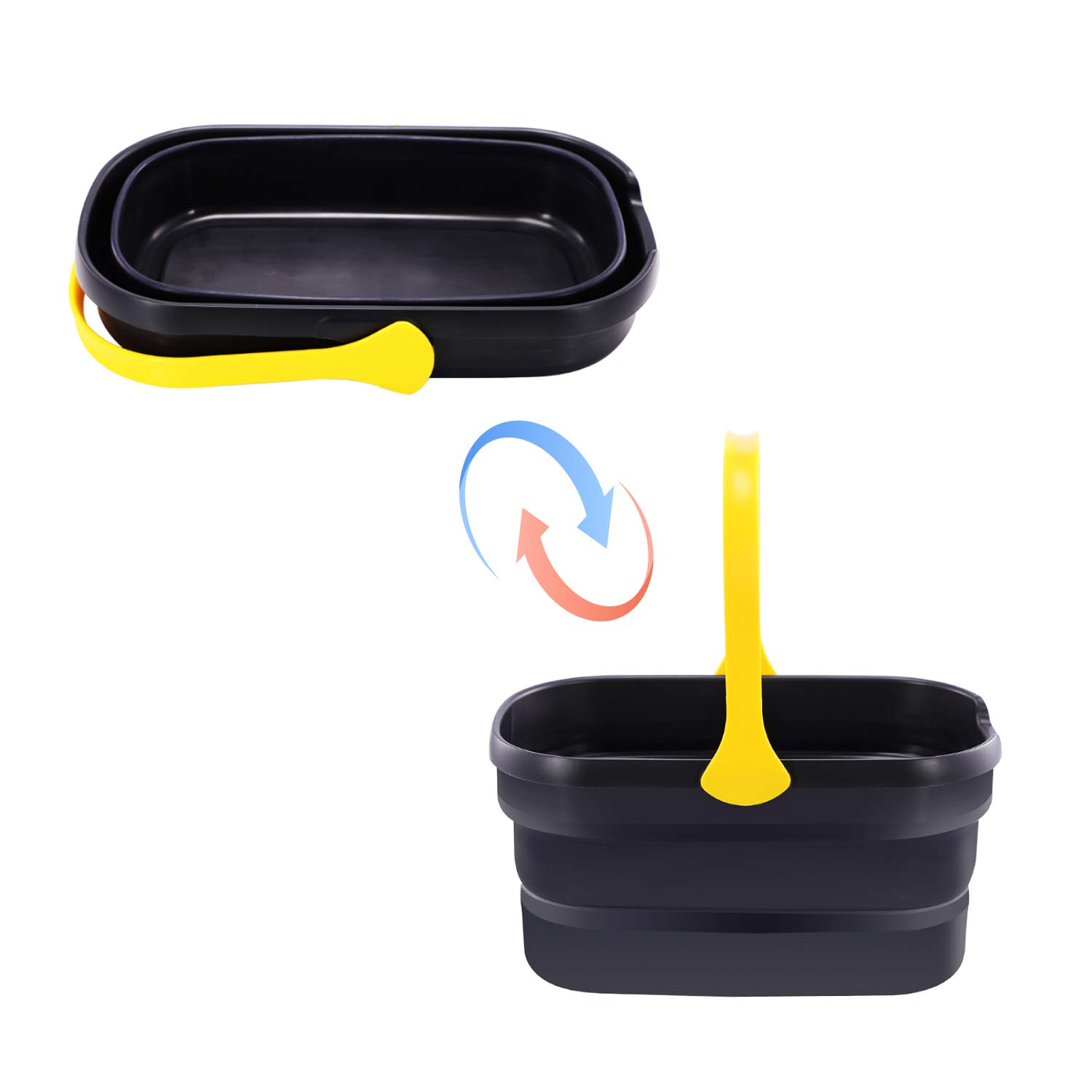 Yocada Collapsible Plastic Bucket Mop Bucket and Sponge Mop Kit Home Commercial Tile Floor Bathroom Garage Cleaning with Total 2 Sponge Heads Telescopic 42.5-52 Inches Easily Dry Wringing Yellow