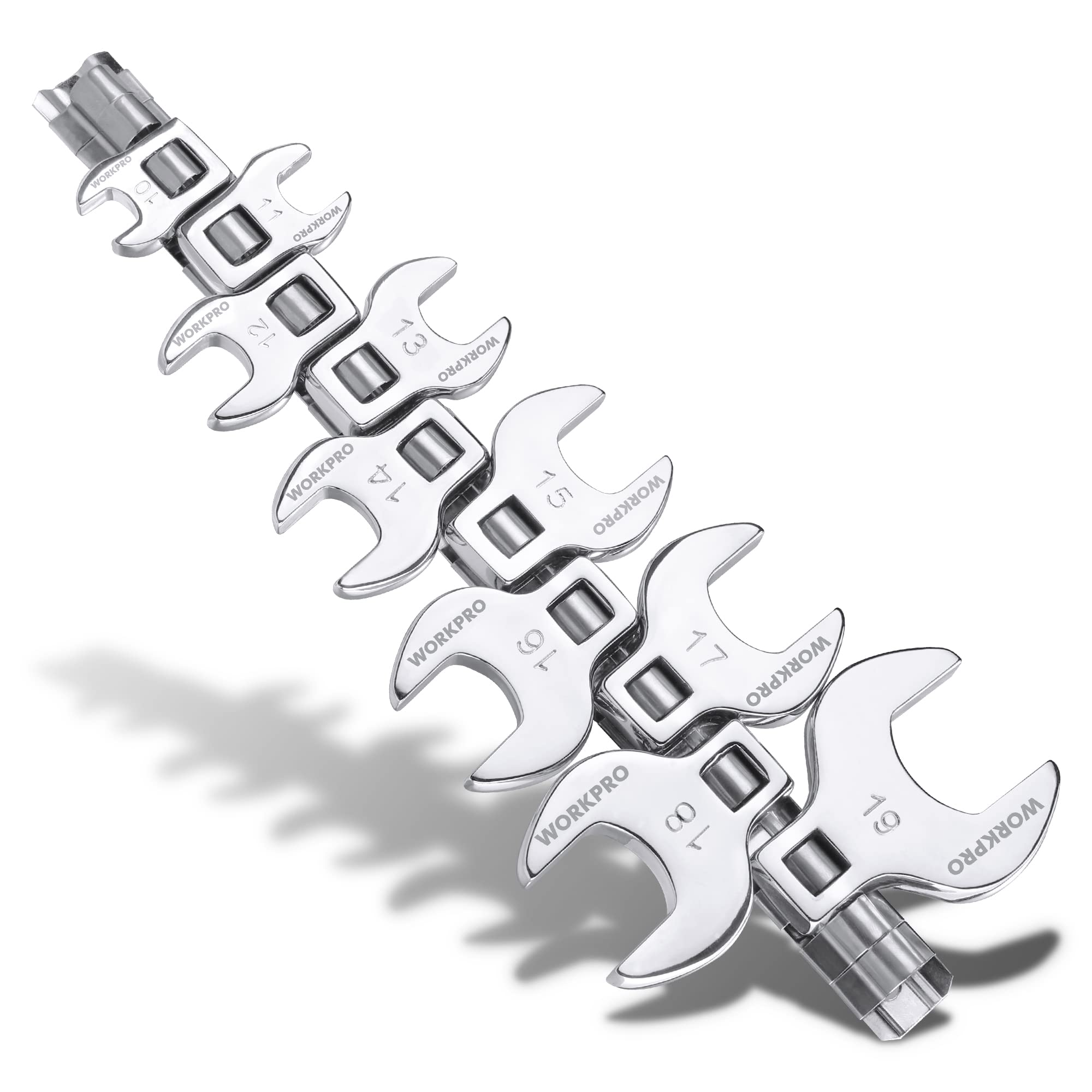 WORKPRO 3/8" Drive Crowfoot Wrench Set, 10-Piece Metric Crowfoot Wrench with Clip-on Organizer, 10-19mm, Great for Automotive Repair Work Hard-To-Reach Areas