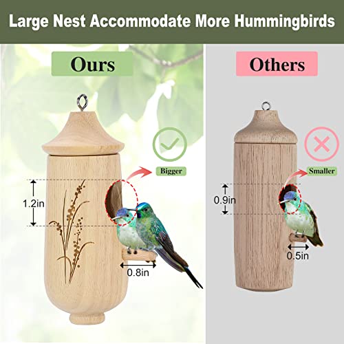 Wooden Hummingbird House Feeder with Rust Resistant Hooks,2024 New Garden Swing Nesting Kits for Outside Hanging Bird Finch Houses Home Decoration with Brush Nylon Lanyard