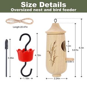 Wooden Hummingbird House Feeder with Rust Resistant Hooks,2024 New Garden Swing Nesting Kits for Outside Hanging Bird Finch Houses Home Decoration with Brush Nylon Lanyard