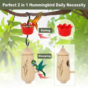 Wooden Hummingbird House Feeder with Rust Resistant Hooks,2024 New Garden Swing Nesting Kits for Outside Hanging Bird Finch Houses Home Decoration with Brush Nylon Lanyard