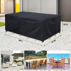 Rosoenvi Patio Furniture Covers, 600D Outdoor Furniture Covers Waterproof, Patio Covers for Outdoor Furniture, Table and Chair Set Covers for Rainy, Snowy and Sunny, 98 x 78 x 32 Inch