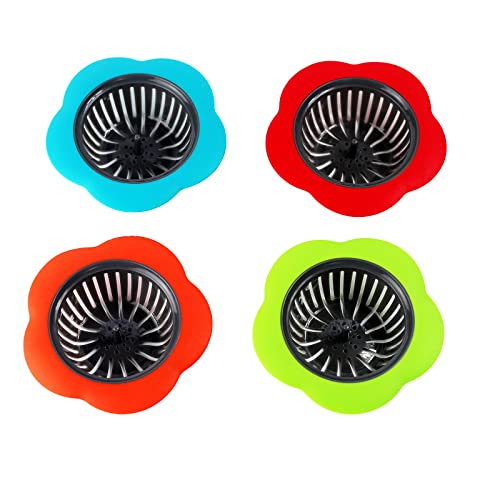 Owfvlazi Silicone Kitchen Sink Filter Strainer Set,4.5'' Universal Bathroom Sink Drain Stopper for Kitchen Waste, Garbage,Vegetable,Fruits,4 Pack