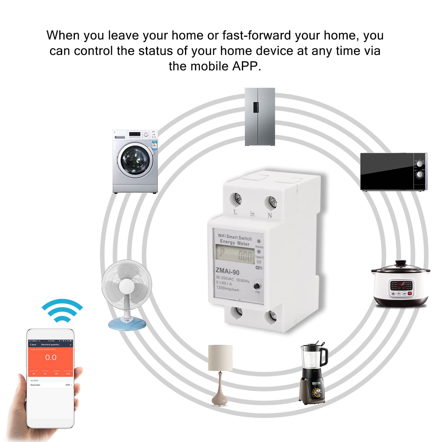 Splenssy Single-Phase Din Rail WiFi Intelligent Energy Meter Power Consumption Kwh Meter Wattmeter Support Smartlife/Tuya APP Control Compatible with Alexa and Google Home