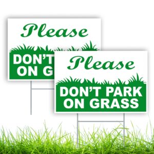 2 pc no parking on grass sign - 8x12 coroplast double sided keep off grass sign - please no parking signs - stay off grass signs for yard