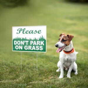 2 PC No Parking on Grass Sign - 8x12 Coroplast Double Sided Keep Off Grass Sign - Please No Parking Signs - Stay Off Grass Signs for Yard