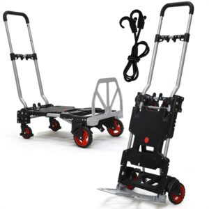 transform hand truck by rotihomesys, folding portable flatbed hand cart trolley, utility dolly cart, foldable for easy storage and low noise swivel wheels with 330lb weight capacity (black)