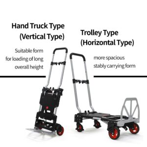 Transform Hand Truck by ROTIHOMESYS, Folding Portable Flatbed Hand Cart Trolley, Utility Dolly Cart, Foldable for Easy Storage and Low Noise Swivel Wheels with 330lb Weight Capacity (Black)