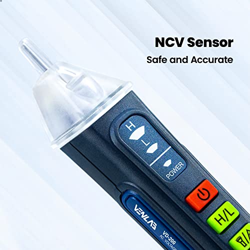 VENLAB Voltage Tester, Non Contact Voltage Detector, Circuit Tester Dual Range Voltage Sniffer 12V-1000V/48V-1000V, Live Wire Tester with Alarm and Flashlight, Electrical Tester with LCD Display