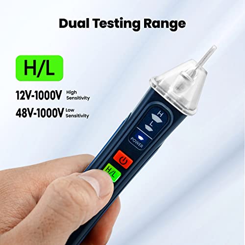 VENLAB Voltage Tester, Non Contact Voltage Detector, Circuit Tester Dual Range Voltage Sniffer 12V-1000V/48V-1000V, Live Wire Tester with Alarm and Flashlight, Electrical Tester with LCD Display