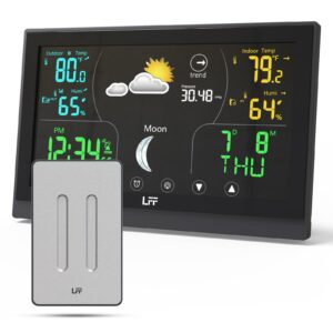 weather stations wireless indoor outdoor lff indoor outdoor thermometer wireless color display digital weather station, weather thermometer forecast station with atomic clock and adjustable backlight