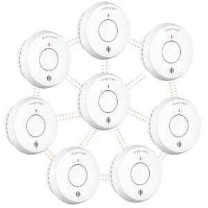 jemay wireless interconnected smoke detectors, fire alarm with 820 ft transmission range, smoke alarm 10 year lithium battery operated, fire detector with silence/low battery signal,8 pack