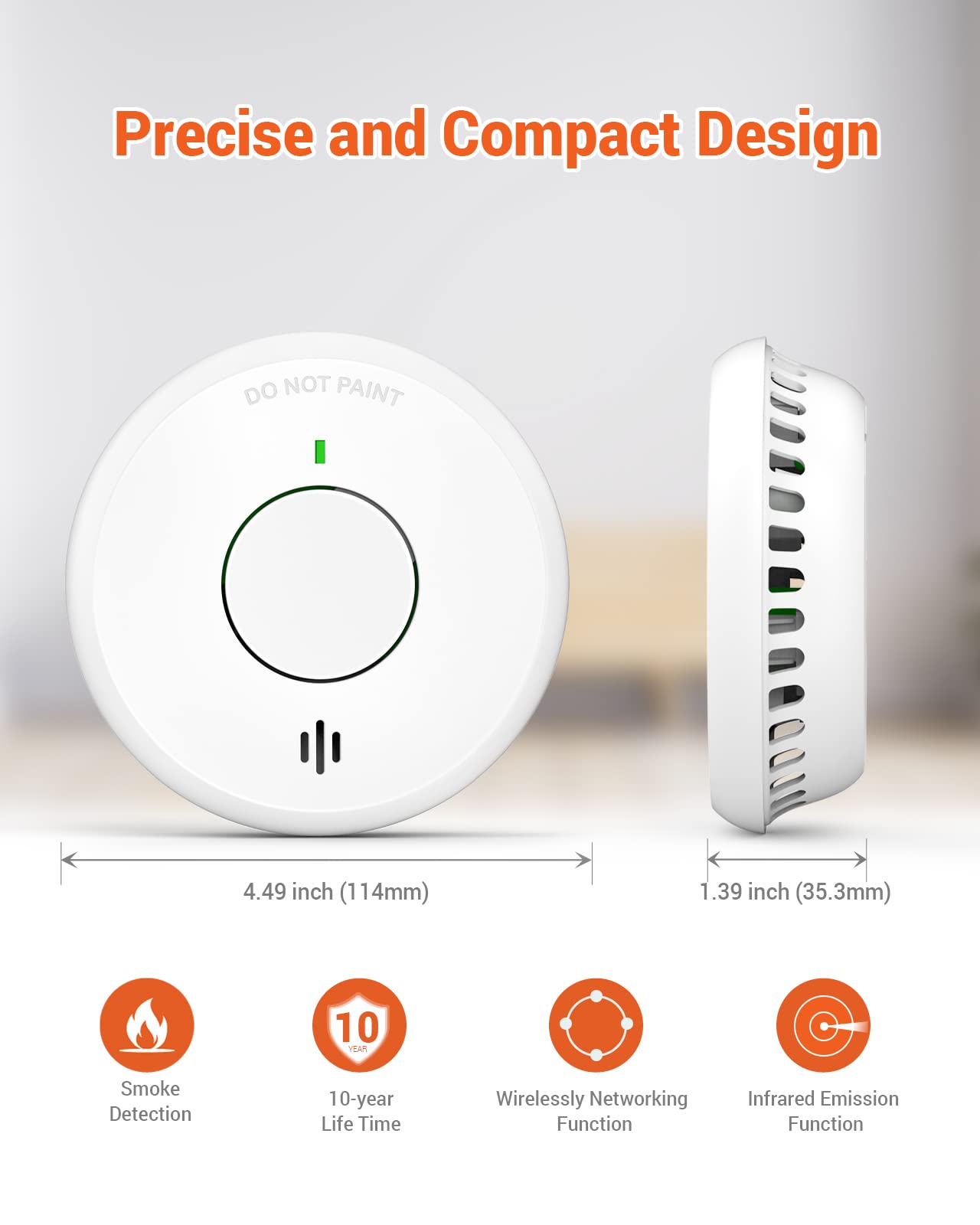 Jemay Wireless Interconnected Smoke Detectors, Fire Alarm with 820 ft Transmission Range, Smoke Alarm 10 Year Lithium Battery Operated, Fire Detector with Silence/Low Battery Signal,8 Pack