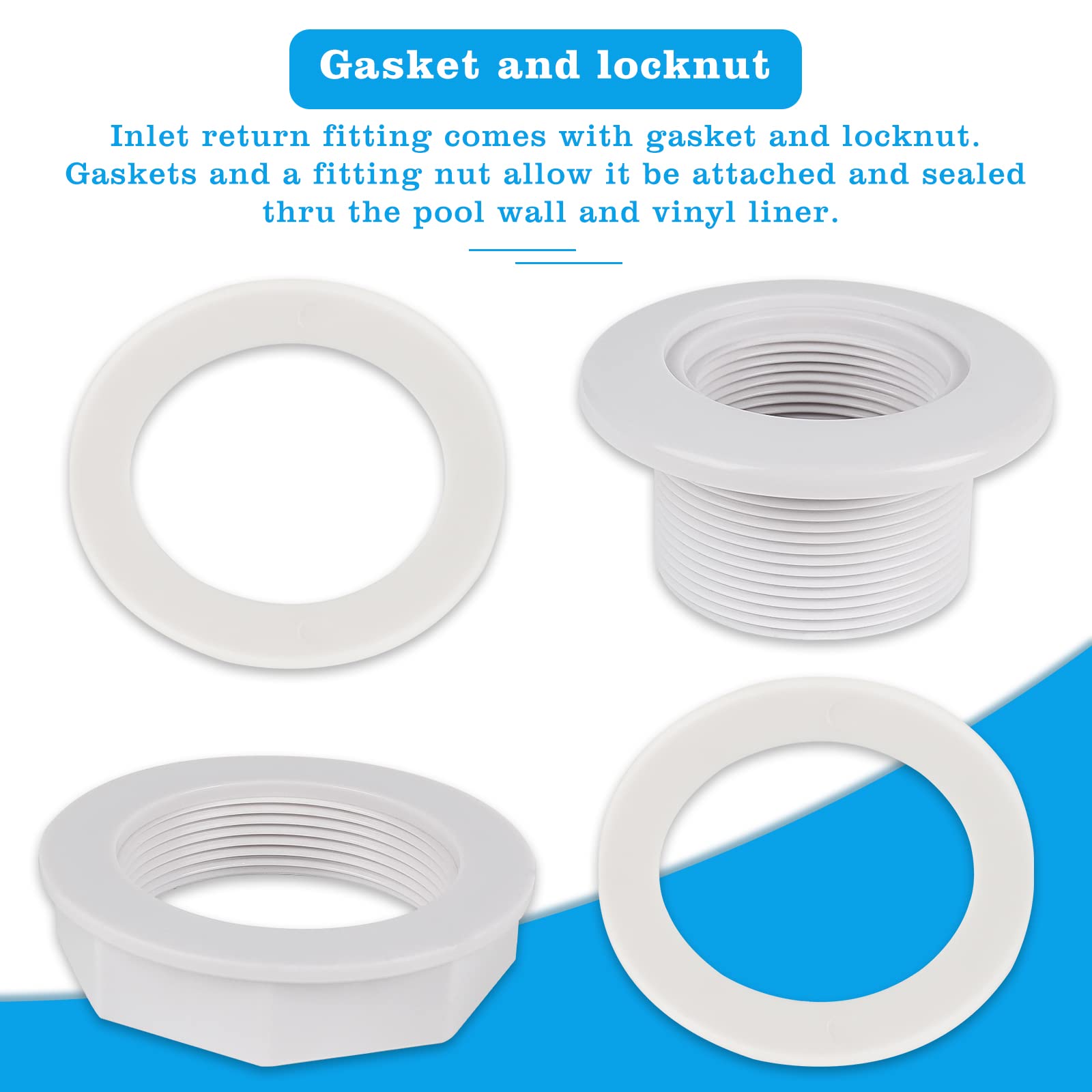 SP1023 1-1/2-Inch FIP Inlet Return Fitting with Locknut and Gasket Exact Replacement for Hayward with 3/4" Directional Flow Eyeball Inlet Jet- Fit in-Ground and Above Ground Swimming Pools（2Pack）