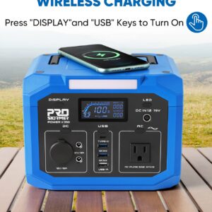 Portable Power Station 350W (500W Surge), Prostormer 299.5Wh/83200mAh Backup Lithium Battery with 110V AC Outlet and Wireless Charger, Solar Generator for Outdoor Camping, RV Travel and Home Emergency