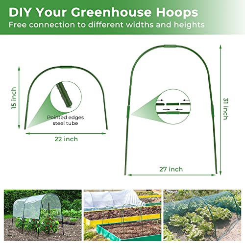 BEAMNOVA Garden Netting Mesh Greenhouse Hoops for Raised Beds Row Cover Barrier Support Frame Cover Climbing Plants Stakes with Clips for Outdoor Vegetable Tomato Vines DIY